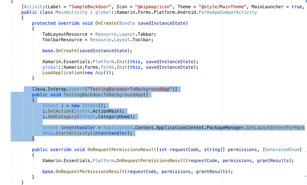 Xamarin UiTest Backdoor Method